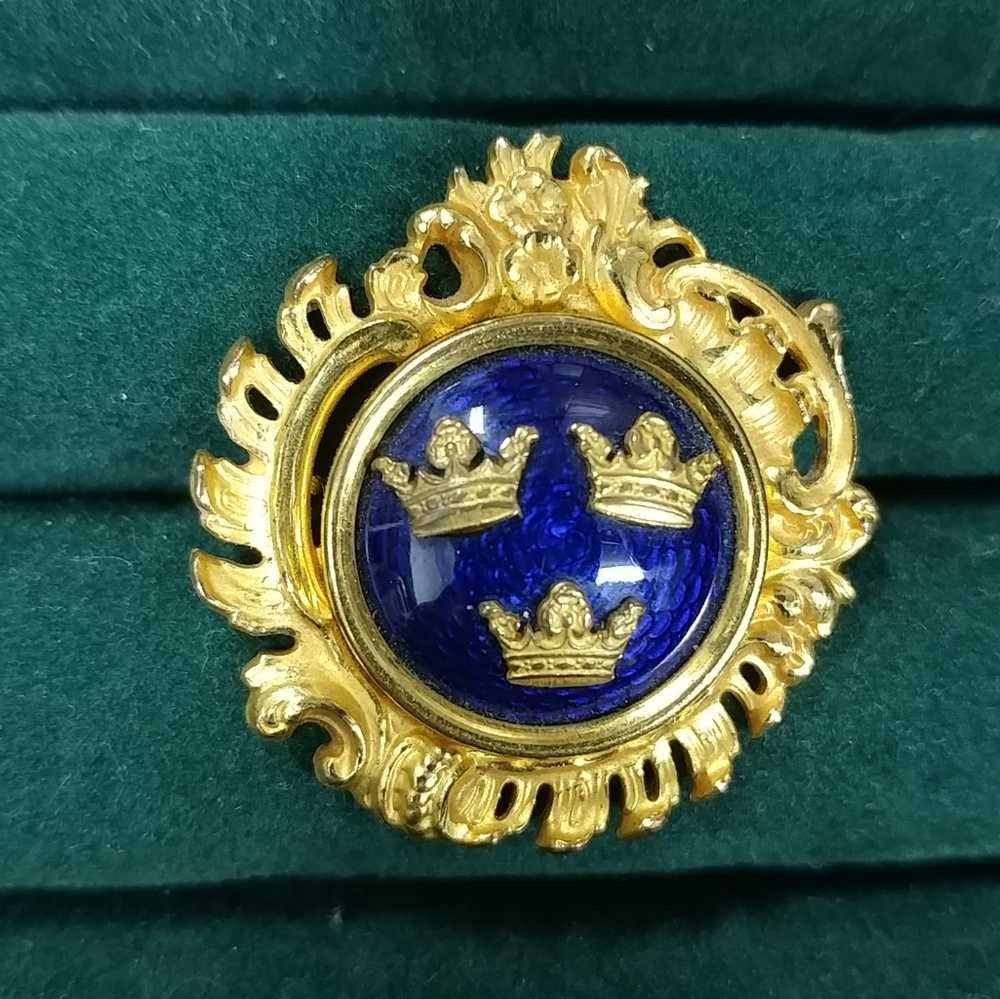Vintage Sporrong & Co. Stockholm Blue Enamel 3 Crown Gold Brooch Pin Swedish - Picture 14 of 16